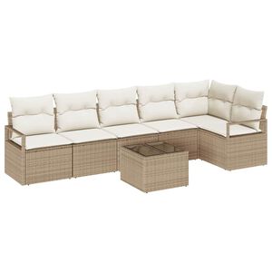 vidaXL Tuin Sofa Set met kussen met opslag 7 pcs Beige en Cr&egrave;me