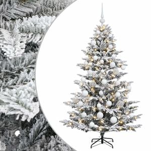 vidaXL Kunstkerstboom met kerstbal 150 cm 150 LED's Warmwit PE & PVC