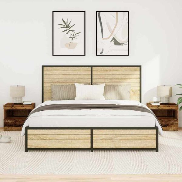 vidaXL Nachtkastje met lade 2 pcs Oudhout 50 x 40 x 45 cm Bewerkt hout