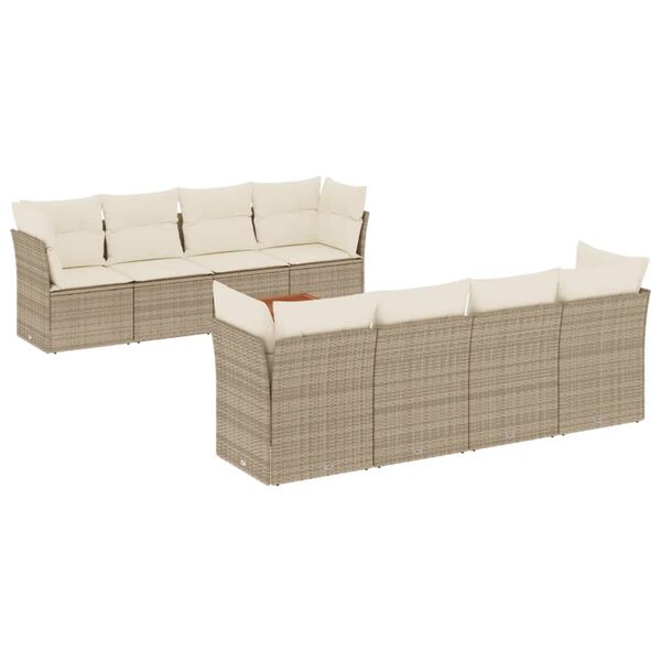 vidaXL 9-delige Loungeset met kussens poly rattan beige