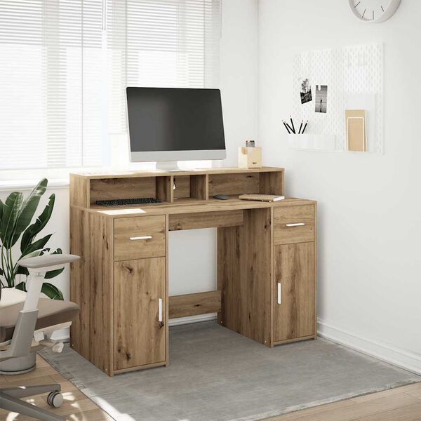 vidaXL Bureau met LED-verlichting 120x55x91 cm hout artisanaal eiken