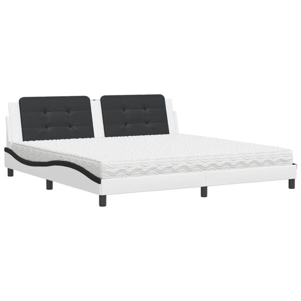 vidaXL Bed met matras "Zadar" kunstleer wit en zwart 200x200 cm