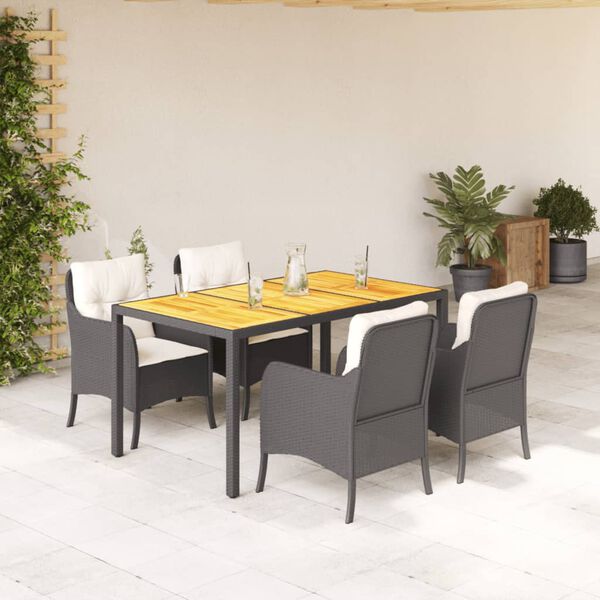 vidaXL 5-delige Tuinset met kussens poly rattan zwart