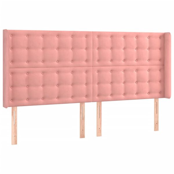 vidaXL Hoofdbord met randen 183x16x118/128 cm fluweel roze