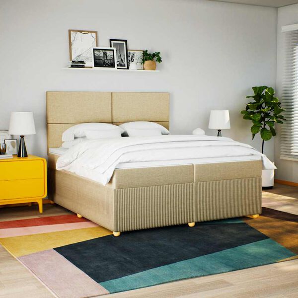 vidaXL Boxspring met matras stof cr&egrave;mekleurig 200x200 cm