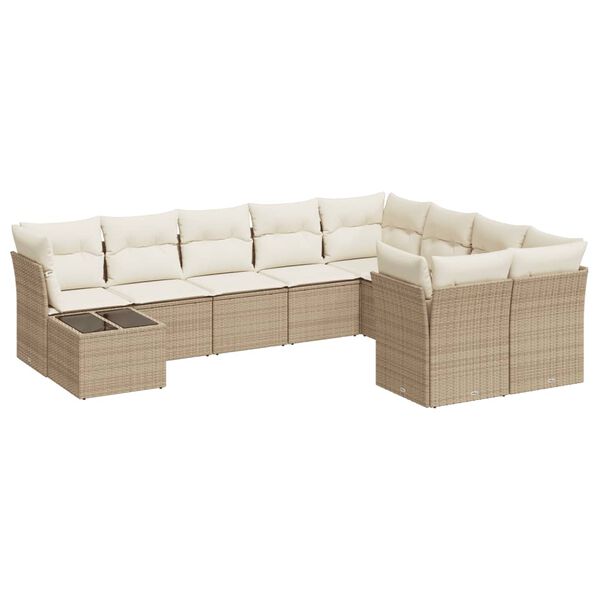 vidaXL 10-delige Loungeset met kussens poly rattan beige