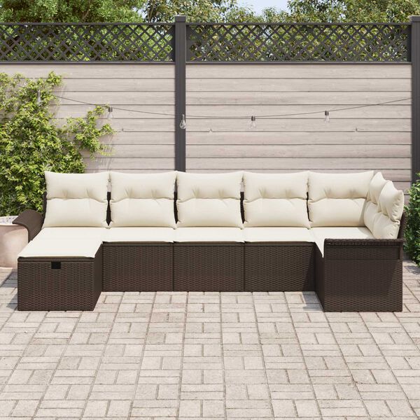 vidaXL Tuin Sofa Set met kussen met opslag 7 pcs Bruin Poly riet