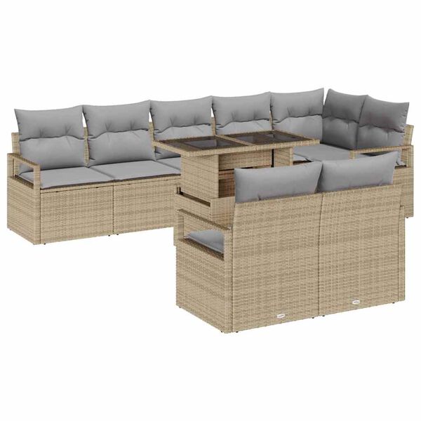 vidaXL Tuin Sofa Set met opslag 9 pcs Beige Poly riet