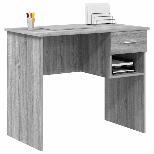 vidaXL Bureau met lade Grijs Sonoma 90 x 49 x 75 cm Bewerkt hout