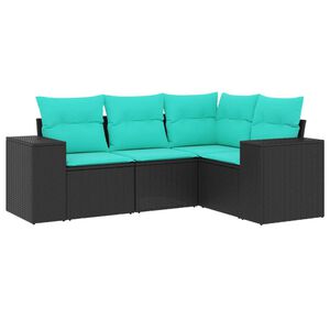 vidaXL 4-delige tuinbankset met kussens, zwart polyrotan