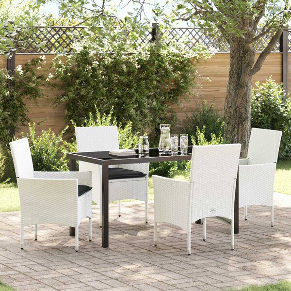vidaXL Tuin eettafelset met kussen 5 pcs Wit poly rattan