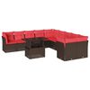 vidaXL 11-delige tuinbankset met kussens, bruin polyrotan
