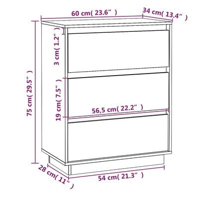 vidaXL Dressoir 60x34x75 cm massief grenenhout honingbruin