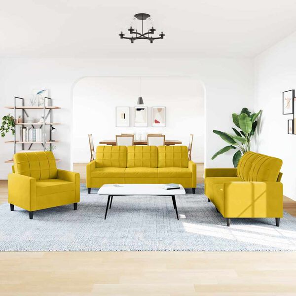 vidaXL 3-delige Loungeset met kussens fluweel geel