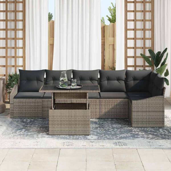 vidaXL Tuin Sofa Set 7 pcs Grijs poly rattan & Gepoedercoat staal