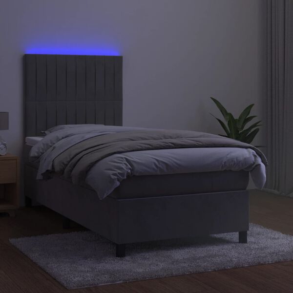 vidaXL Boxspring met matras en LED fluweel lichtgrijs 90x190 cm