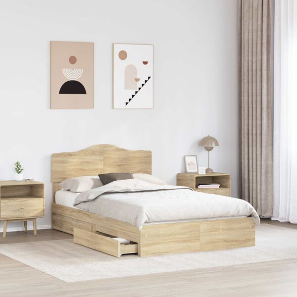 vidaXL Opslag bed met lade Sonoma Eiken 120 x 190 cm Bewerkt hout