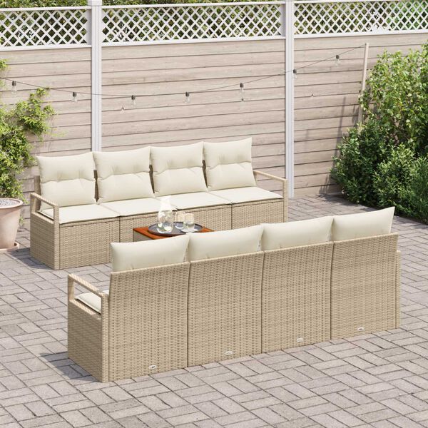 vidaXL Tuinbankenset met kussen 9 pcs Beige poly rattan