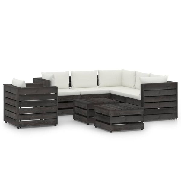 vidaXL 8-delige Loungeset met kussens grijs ge&iuml;mpregneerd hout