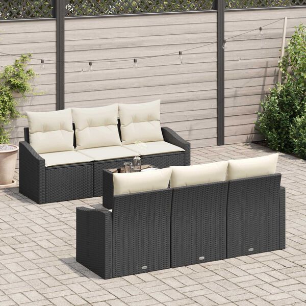 vidaXL Bankstel met kussen met kussen 7 pcs Zwart en Cr&egrave;me poly rattan