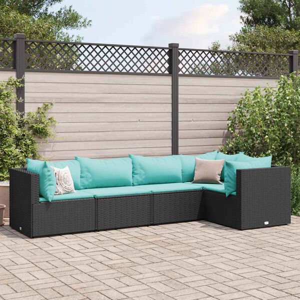 vidaXL 5-delige Loungeset met kussens poly rattan zwart
