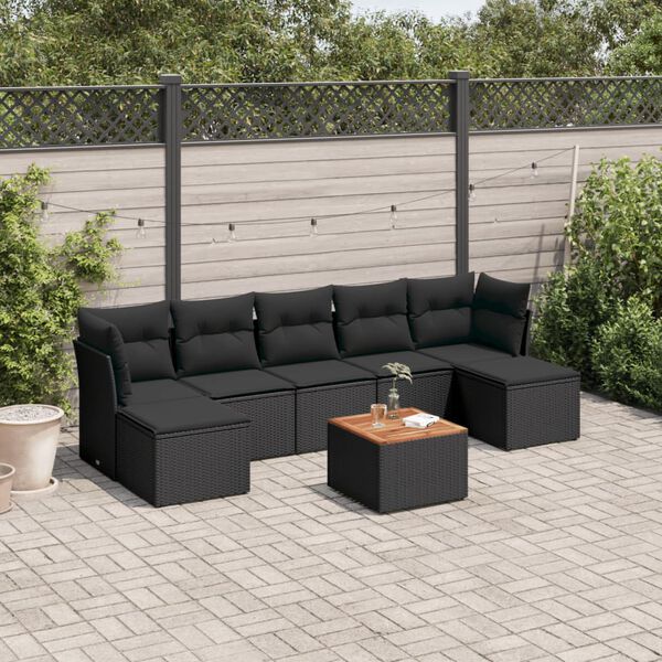 vidaXL 8-delige Loungeset met kussens poly rattan zwart