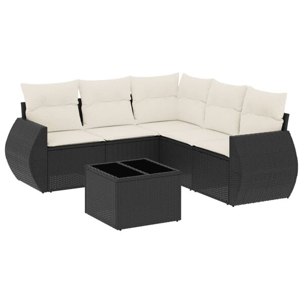 vidaXL 6-delige Loungeset met kussens poly rattan zwart
