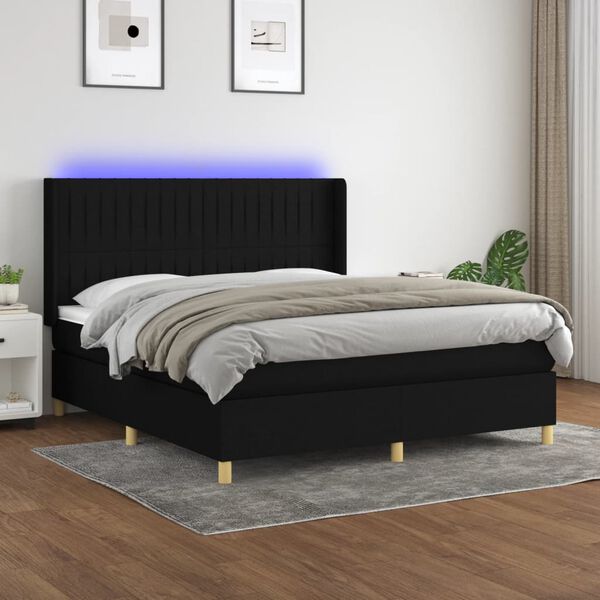 vidaXL Boxspring met matras en LED stof zwart 180x200 cm