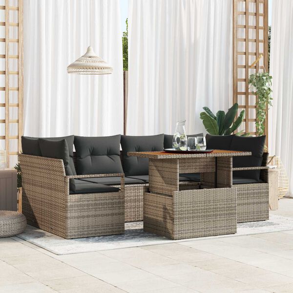 vidaXL Tuin Sofa Set met opslag 7 pcs Grijs Poly riet
