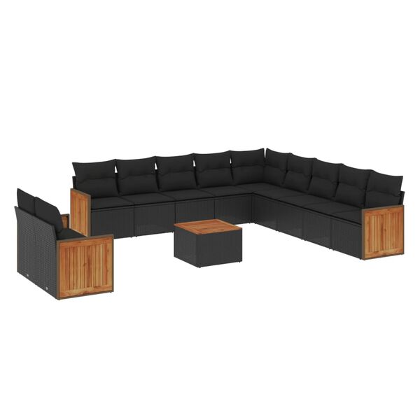 vidaXL 12-delige Loungeset met kussens poly rattan zwart