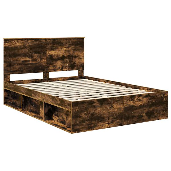 vidaXL Bedframe Gerookt eiken 140 x 200 cm Massief grenenhout