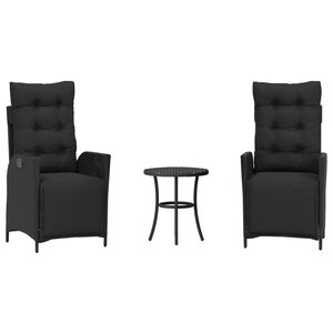 vidaXL 3-delige Bistroset met kussens poly rattan zwart