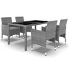 vidaXL 5-delige Tuinset poly rattan en gehard glas grijs