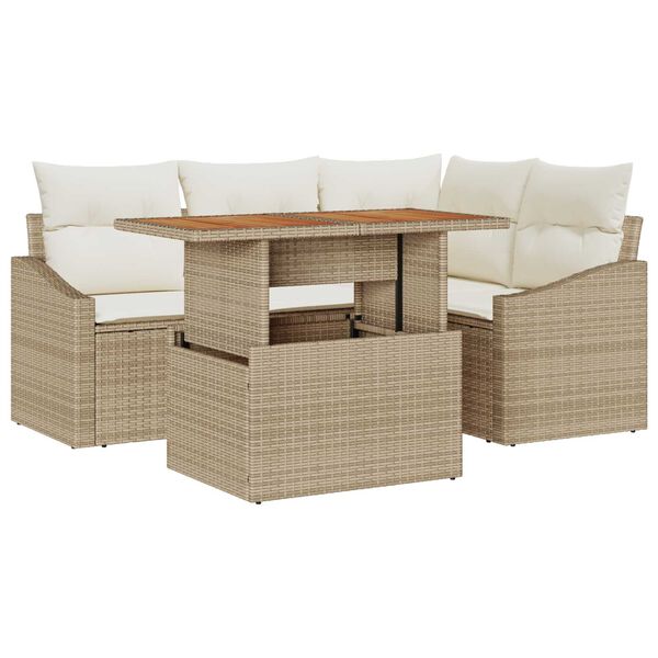 vidaXL Tuin Sofa Set met opslag 5 pcs Beige Poly riet
