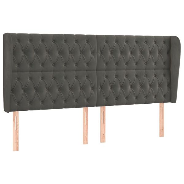 vidaXL Hoofdbord met randen 183x23x118/128 cm fluweel donkergrijs