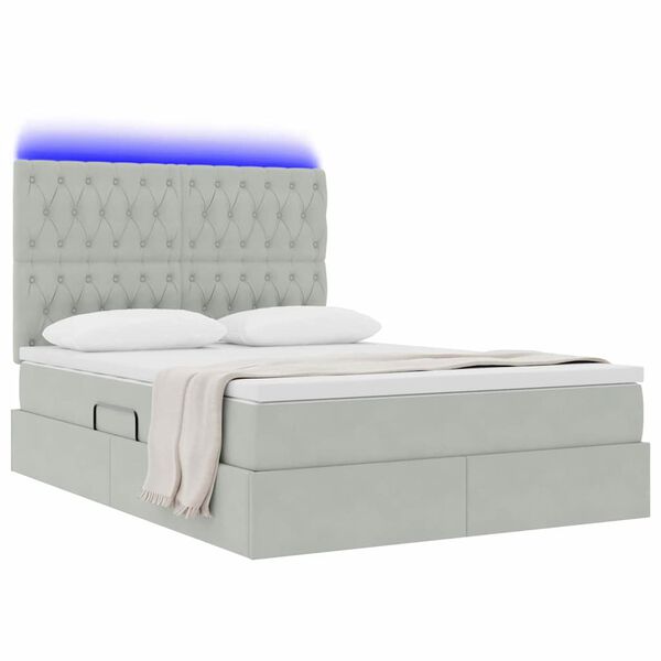 vidaXL Opbergbed met LED met matras Lichtgrijs 140 x 200 cm Fluweel