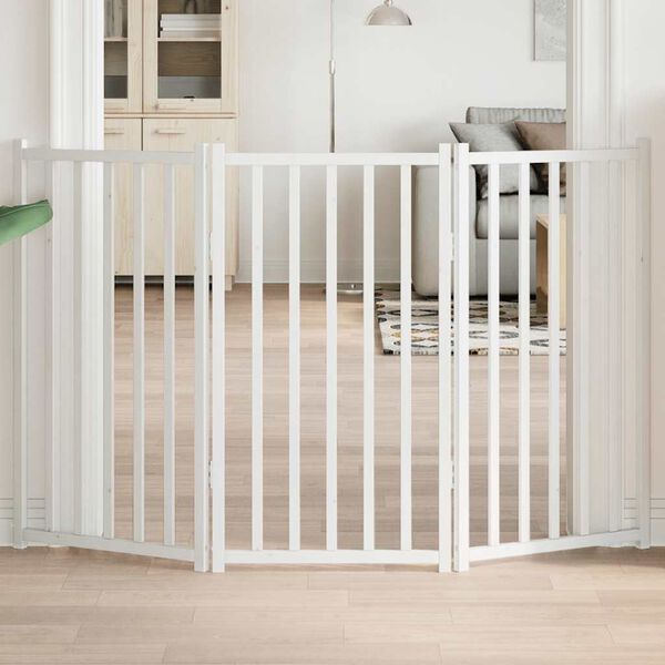 vidaXL Hondenhek inklapbaar 3 panelen 150 cm massief vurenhout wit