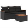 vidaXL 4-delige Loungeset met kussens poly rattan zwart