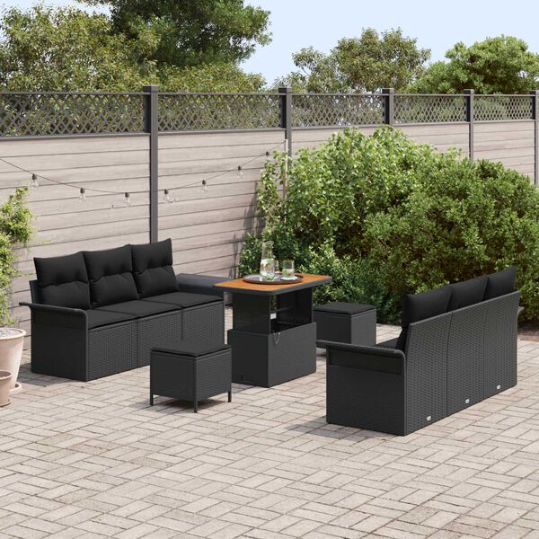 vidaXL Tuin Sofa Set met kussen met opslag met kussen 9 pcs Zwart