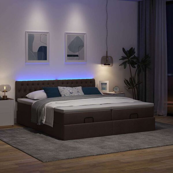 vidaXL Ottoman bed met matrassen en LED's 180x200cm stof donkerbruin