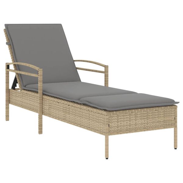 vidaXL Ligbed met kussen 63x200x81 cm poly rattan beige