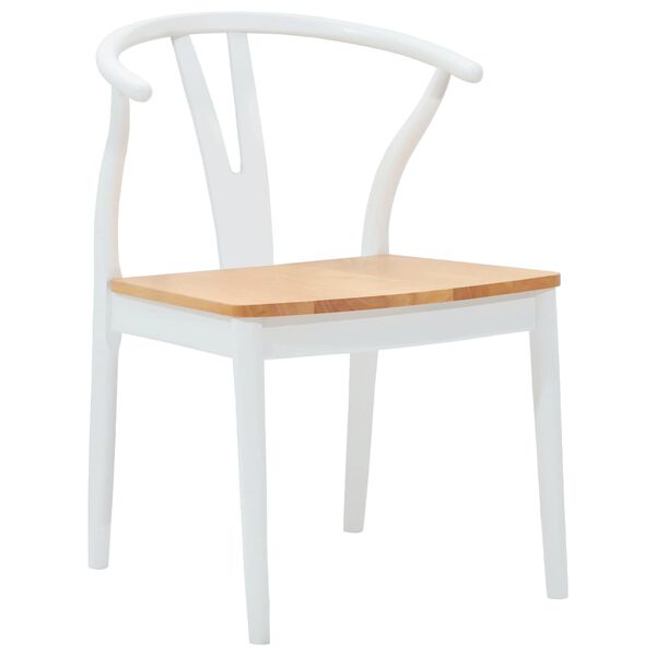 vidaXL Eetkamerstoel 2 pcs Wit en Natuurlijk Massief Rubberhout