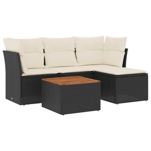 vidaXL 5-delige Loungeset met kussens poly rattan zwart