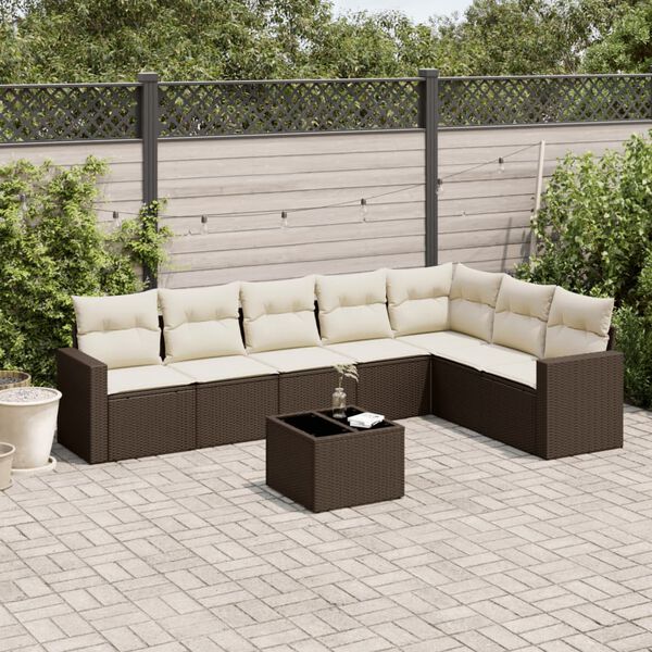 vidaXL 8-delige Loungeset met kussens poly rattan bruin