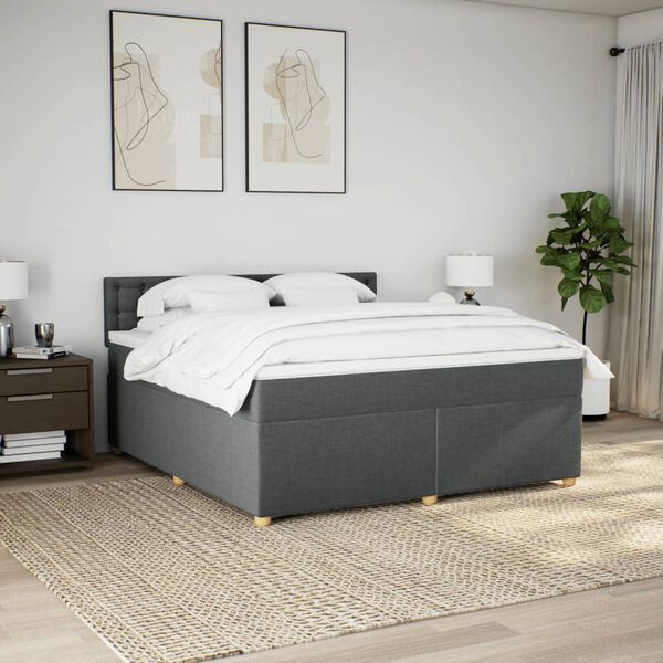 vidaXL Boxspring met matras stof donkergrijs 180x200 cm