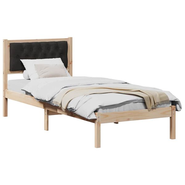 vidaXL Bedframe met hoofdeinde Zwart 75 x 190 cm Massief grenenhout