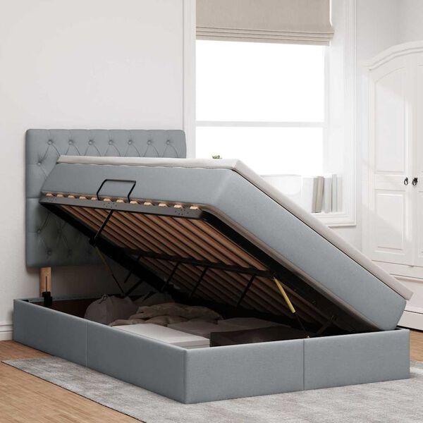 vidaXL Opbergbed met LED met matras Lichtgrijs 120 x 190 cm Polyester