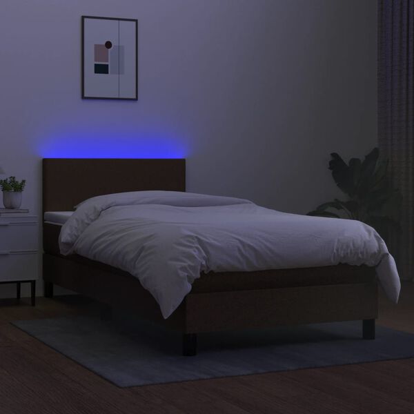 vidaXL Boxspring met matras en LED stof donkerbruin 100x200 cm