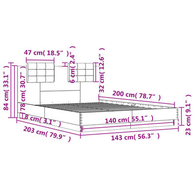 vidaXL Bedframe met hoofdeinde bewerkt hout gerookt eiken 140x200 cm