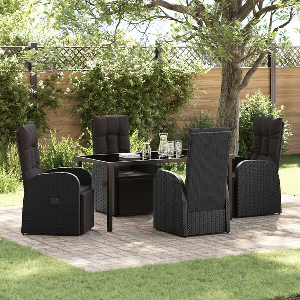 vidaXL Tuin Eetset met kussen 5 pcs Zwart poly rattan